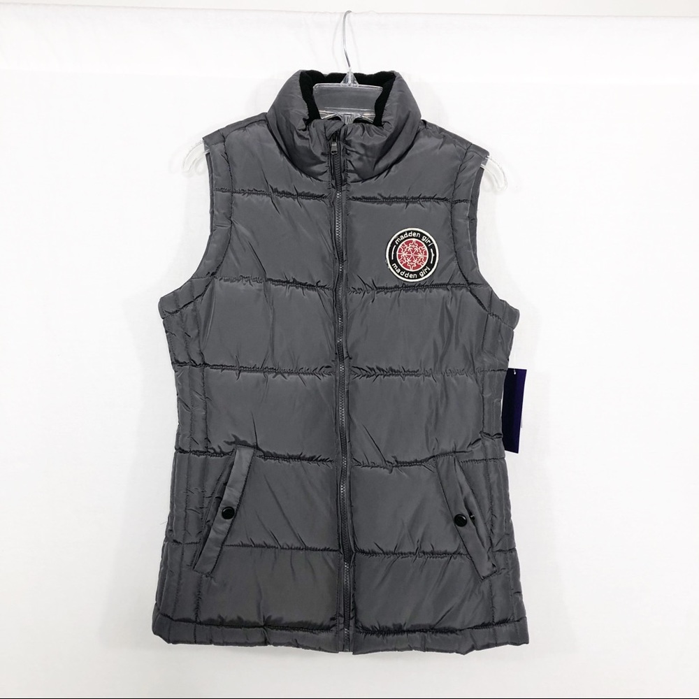 NEW Madden Girl Puffer Front Zip Vest, Size Small, Gray